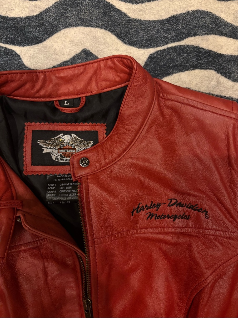 Harley-Davidson Women’s Red Leather Leather Moto Jacket Embroidered Logo